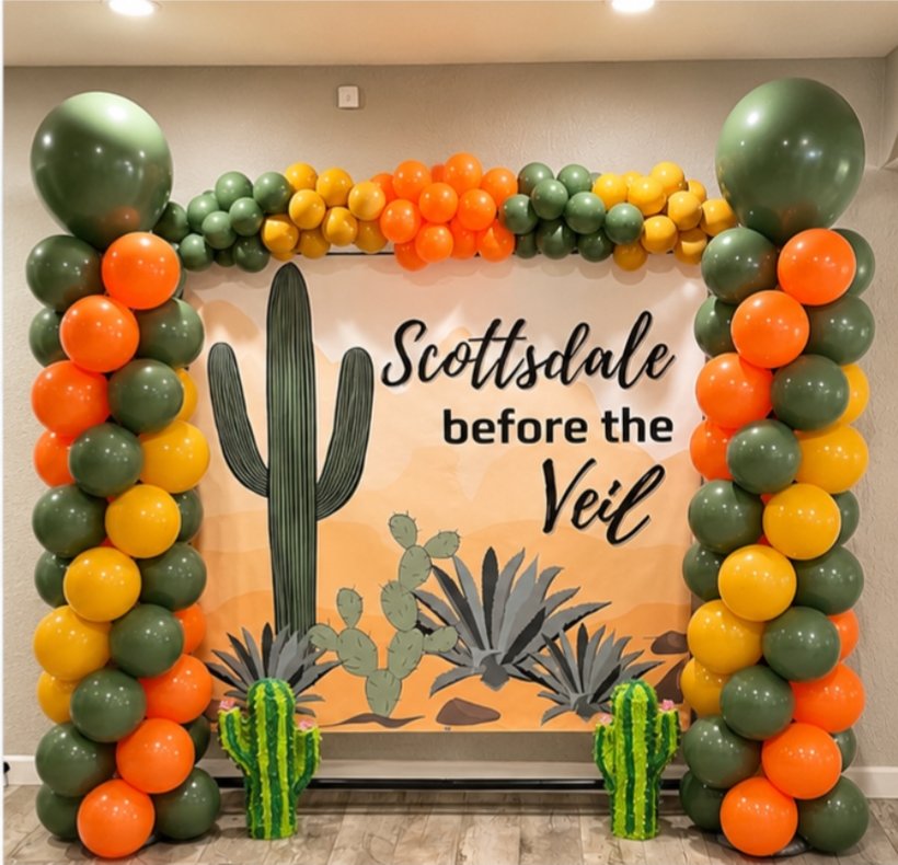 Scottsdale before the veil bachelorette party balloon arch setup